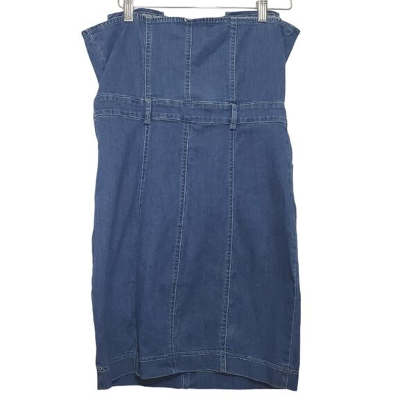 NWT Mebon | Y2K 90s Denim Button Front Strapless Tube Dress Pockets Stretch - Picture 4 of 8